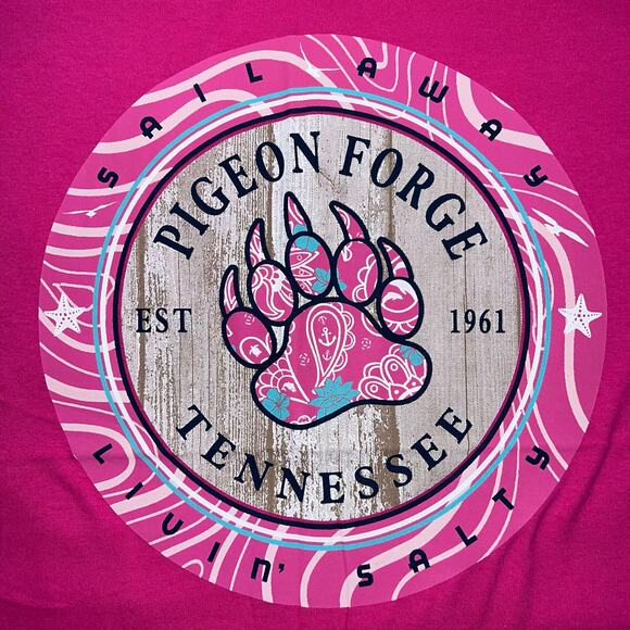 Pigeon Forge TN Sail Away Livin Salty Womens Dog Print T Shirt Top Pink Large - Picture 4 of 8